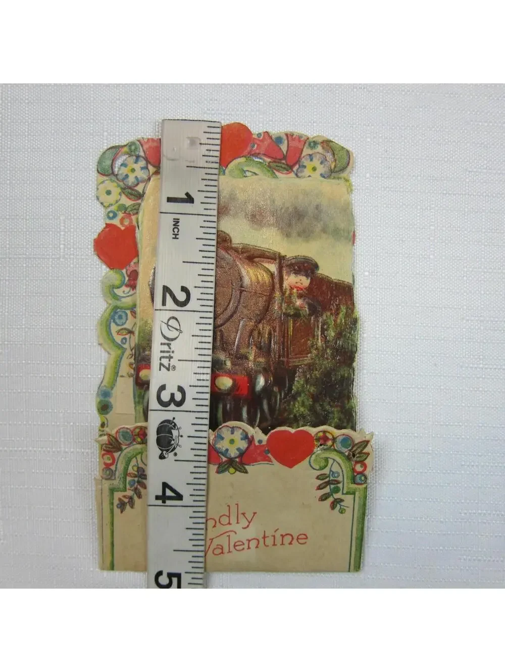 Vintage Valentine Pull Down Die Cut Boy Train Conductor Standup Germany 1920-30s